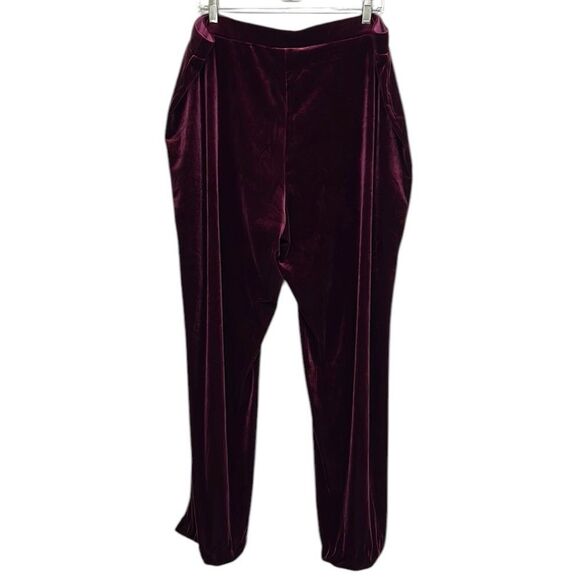 Susan Graver Pull on Pants Woman's Size 1X Velvet Ankle Slit Wine Holiday - Picture 5 of 9
